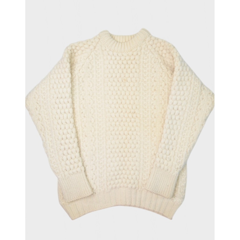 Vintage Fisherman Sweater Womens Medium Wool Chunky Cable Knit Aran Raglan Crew